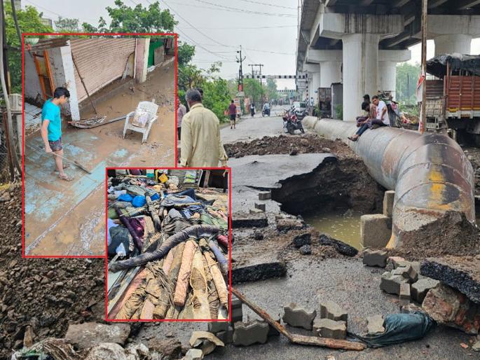 1400 diameter water pipe burst in Chhatrapati Sambhajinagar in the middle of the night; water in shops and houses! | छत्रपती संभाजीनगरात मुख्य जलवाहिनी फुटल्याने मध्यरात्री हाहाकार; दुकाने, घरांमध्ये पाणीच पाणी! 1400 diameter water pipe burst in Chhatrapati Sambhajinagar in the middle of the night; water in shops and houses! | छत्रपती संभाजीनगरात मुख्य जलवाहिनी फुटल्याने मध्यरात्री हाहाकार; दुकाने, घरांमध्ये पाणीच पाणी!
