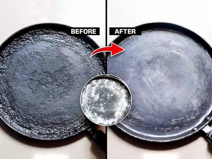 How to Clean a Burnt Pan With Salt in 20 Minutes | तव्यावर मीठ घालताच झाली कमाल; काळाकुट्ट तवा झाला मिनिटात साफ - पाहा सोपी युनिक ट्रिक