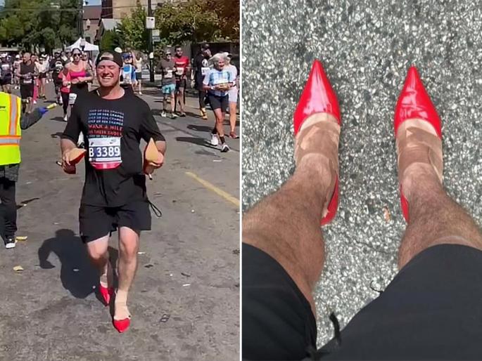 Strange record of running a marathon in high heels | हायहिल्स घालून मॅरेथॉन धावण्याचा अजब रेकॉर्ड .. ते ही 'या' गंभीर कारणासाठी