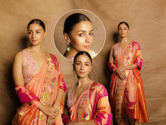 alia bhatt's stunning look in traditional maharashtrian 9 yards paithani saree, alia bhatt's emrald earrings costs 6 lakhs | आलिया भटचा मराठी नखरा! नऊवारी पैठणी आणि ६ लाखांचे ठसठशीत कानातले- फोटो व्हायरल..