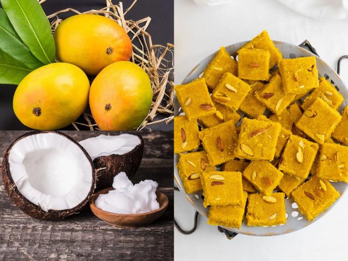 how to make Maharashtrian traditional recipe mango coconut barfi sweet dish Amba Naral Barfi Recipe store in 10 days | पारंपरिक पद्धतीच्या करा आंबा-नारळाच्या वड्या,चविष्ट गोडाचा पदार्थ, १० दिवस टिकणारी आंबा बर्फी