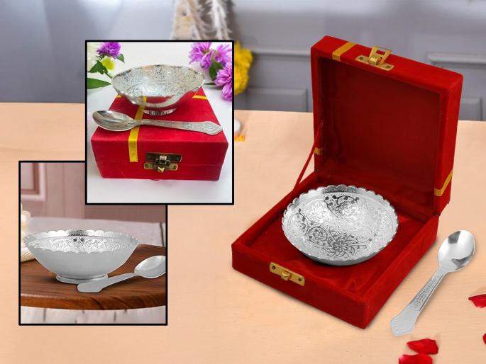 Copper German Silver Single Bowl With Spoon Best For Wedding Return Gift. In Velvet Gift Box | लग्नसोहळ्यात द्या प्रेमाचे सुंदर गिफ्ट, पाहा १ भन्नाट वस्तू पर्याय - दिसायला शाही आणि खिशालाही परवडेल...