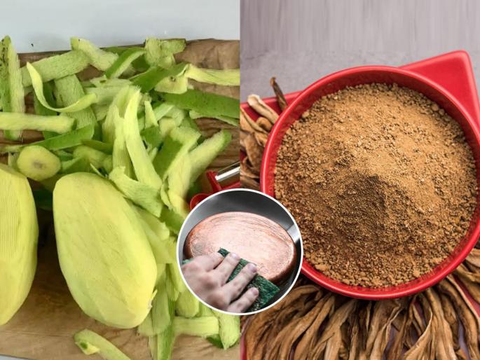Throwing away raw mango peels Scrub copper utensils easy cleaning hacks utensils shine and clean | कच्च्या कैरीची सालं फेकून देताय? घासा तांब्याची भांडी, महागड्या लिक्विडची गरज नाही- भांडी निघतील चकाचक