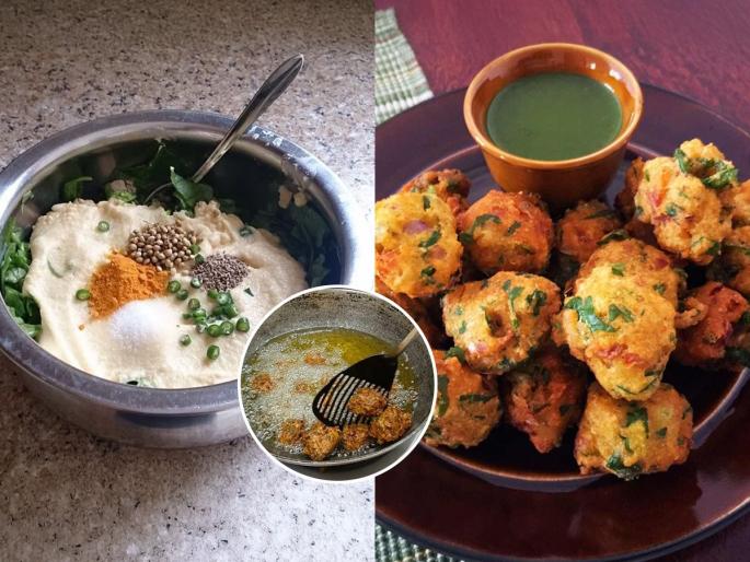 palak-moong bhaji, make a delicious bhaji to welcome the rains | पालक मुगाची खमंग भजी, यंदा पावसाच्या स्वागताला करा मस्त खमंग बेत! कुरकुरीत भजी १० मिनिटांत