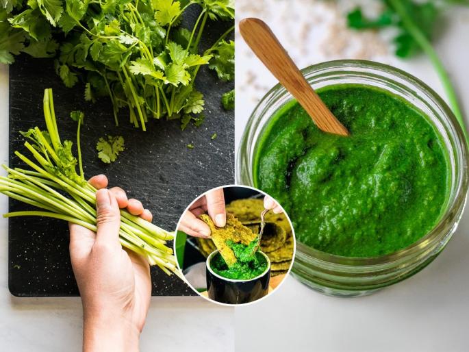 coriander stem chutney, how to make coriander stem chutney, simple recipe of making dhaniya chutney, kothimbirichi chutney recipe in Marathi  | कोथिंबीरीची देठं फेकण्याची चूक करु नका, ‘अशी’ कोथिंबीर चटणी तुम्ही कधी खाल्लीच नसेल!