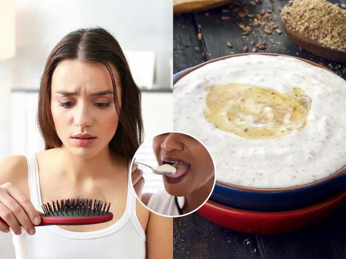 Curd & Flaxseeds For Hair Fall Control Suggested By Dietician Curd & Flax Seeds for hair fall eating curd with flaxseed powder nourish your hair | वाटीभर दह्यात मिसळा चमचाभर 'हा' पदार्थ - केसगळती थांबून केस वाढतील जोमाने - हमखास भारी उपाय...