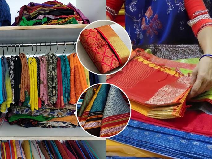tips and tricks for organize saree in cupboard 2 tips for saree folding ideas cabinet will clean | खणाच्या साडीची ‘अशी’ घाला घडी, कपाटातला साड्यांचा ढिग कोसळणार नाही, कायम दिसेल आवरलेल