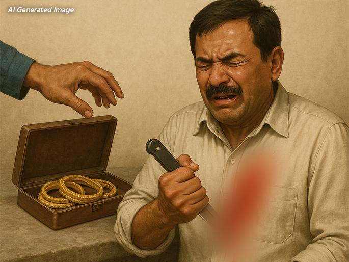 'One and a half kilos of gold looted..' Bullion merchant's fake robbery would put the story of the picture to shame, he stabbed himself | 'दीड किलो सोने लुटले..' सराफा व्यावसायिकाचा लुटेचा बनाव पिक्चरच्या स्टोरीला लाजवेल असा, स्वतःवरच केला चाकूचा वार