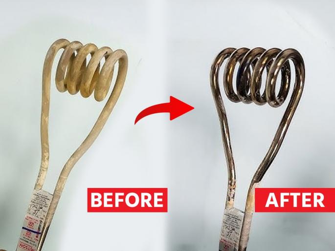 simple trick to clean white, yellow stains on heating rod, how to clean hard water stains on heating rod  | पाणी गरम करण्याच्या हीटिंग रॉडवर पांढरा- पिवळट थर जमला? घ्या उपाय, ५ मिनिटांत रॉड स्वच्छ