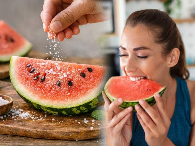 why you should add a pinch of salt to watermelon this summer watermelon with salt benefits health benefits of watermelon with salt | लालबूंद रसाळ कलिंगडावर १ चिमूटभर 'हा' पदार्थ घालून खा, पोट बिघडणे - उलट्या अपचनाचा धोका टळेल... why you should add a pinch of salt to watermelon this summer watermelon with salt benefits health benefits of watermelon with salt | लालबूंद रसाळ कलिंगडावर १ चिमूटभर 'हा' पदार्थ घालून खा, पोट बिघडणे - उलट्या अपचनाचा धोका टळेल...