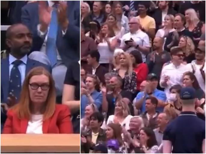 Wimbledon 2021 oxford AstraZeneca Vaccine developer Gilbert given standing ovation on opening day | Wimbledon : सामन्यादरम्यान एका महिलेवर फोकस झाला कॅमेरा, सर्वांनी उभं राहून वाजवल्या टाळ्या Wimbledon 2021 oxford AstraZeneca Vaccine developer Gilbert given standing ovation on opening day | Wimbledon : सामन्यादरम्यान एका महिलेवर फोकस झाला कॅमेरा, सर्वांनी उभं राहून वाजवल्या टाळ्या