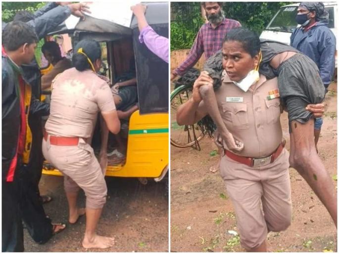 Video tamil nadu woman police inspector carries unconscious man on her shoulders | सॅल्यूट! महिला पोलीस निरीक्षकानं बेशुद्ध व्यक्तीला खांद्यावर उचलून रुग्णालयात पोहोचवलं; VIDEO व्हायरल Video tamil nadu woman police inspector carries unconscious man on her shoulders | सॅल्यूट! महिला पोलीस निरीक्षकानं बेशुद्ध व्यक्तीला खांद्यावर उचलून रुग्णालयात पोहोचवलं; VIDEO व्हायरल