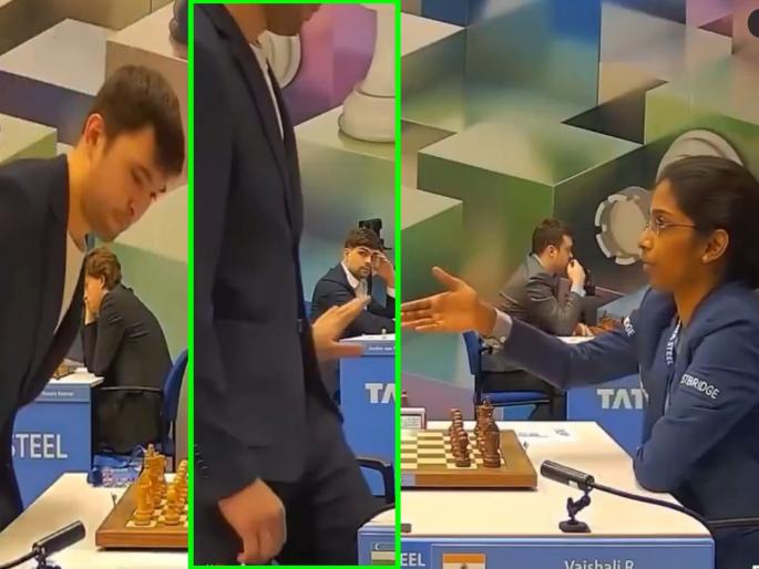 Uzbek player Nodirbek Yakubboev insulted Indian Grandmaster Vaishali; She took revenge by lost him, handshaking row, islam | उज्बेकच्या खेळाडूने केला ग्रँडमास्टर वैशालीचा अपमान; तिने त्याला धूळ चारून घेतला बदला Uzbek player Nodirbek Yakubboev insulted Indian Grandmaster Vaishali; She took revenge by lost him, handshaking row, islam | उज्बेकच्या खेळाडूने केला ग्रँडमास्टर वैशालीचा अपमान; तिने त्याला धूळ चारून घेतला बदला