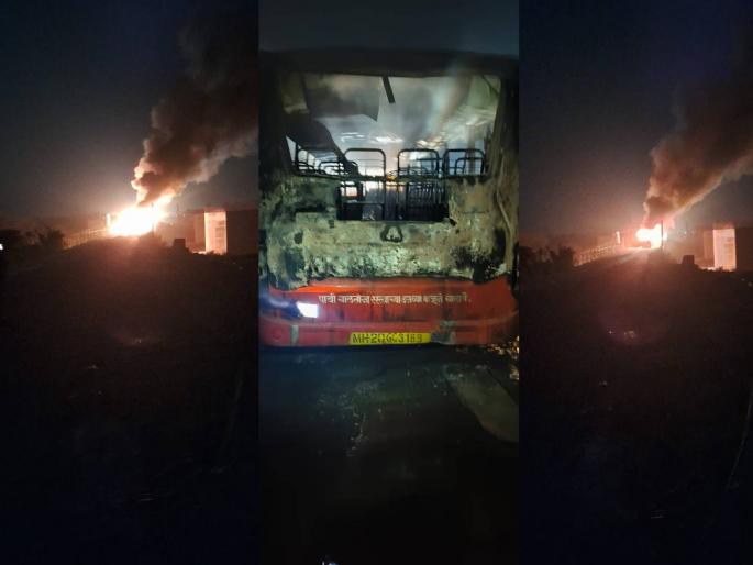 st bus set on fire by unknown persons 73 passengers safe incident in umarkhed taluka | भयानक... अज्ञातांनी एसटी बस पेटवली, ७३ प्रवासी सुखरूप, उमरखेड तालुक्यातील घटना st bus set on fire by unknown persons 73 passengers safe incident in umarkhed taluka | भयानक... अज्ञातांनी एसटी बस पेटवली, ७३ प्रवासी सुखरूप, उमरखेड तालुक्यातील घटना