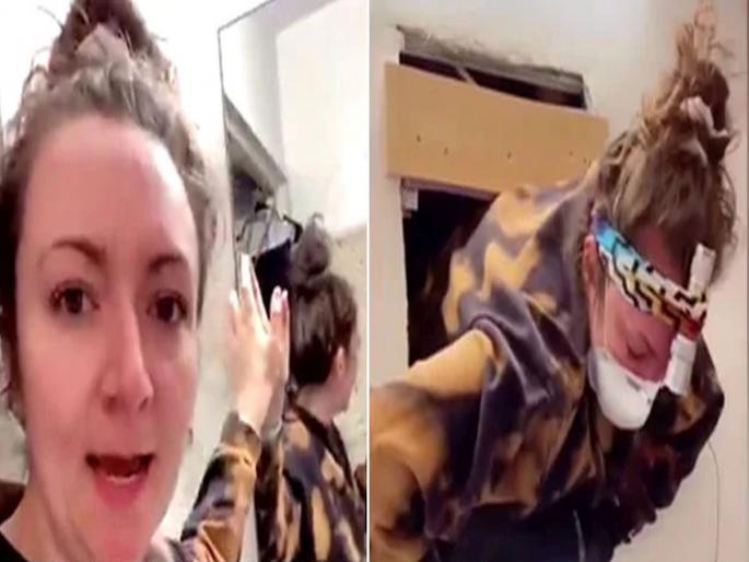 New york woman made stunning discovery found an entire apartment behind her bathroom mirror see viral video | थरारक! फॅन नसतानाही बाथरूमधून यायची हवा; तरूणीनं आतला आरसा बाजूला सरकवताच समोर आलं असं काही.... New york woman made stunning discovery found an entire apartment behind her bathroom mirror see viral video | थरारक! फॅन नसतानाही बाथरूमधून यायची हवा; तरूणीनं आतला आरसा बाजूला सरकवताच समोर आलं असं काही....