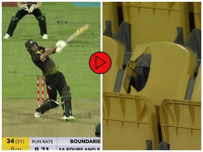 NZ vs AUS : Glenn Maxwell smashed 70 runs off just 31 balls, 28 runs off a over, broken one of the seat | RCBच्या आजी-माजी खेळाडूंची फटकेबाजी; Glenn Maxwellनं एका षटकात चोपल्या २८ धावा अन् मोडली खूर्ची NZ vs AUS : Glenn Maxwell smashed 70 runs off just 31 balls, 28 runs off a over, broken one of the seat | RCBच्या आजी-माजी खेळाडूंची फटकेबाजी; Glenn Maxwellनं एका षटकात चोपल्या २८ धावा अन् मोडली खूर्ची