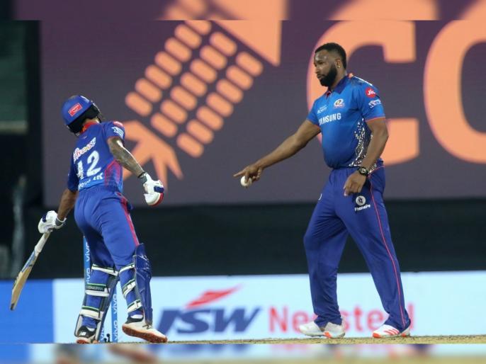 IPL 2021, MI vs DC T20 : SPIRIT OF CRICKET, Kieron Pollard Serves Shikhar Dhawan With A Mankad Warning | IPL 2021, MI vs DC T20 : मुंबई इंडियन्सनं सामना गमावला, पण किरॉन पोलार्डनं मन जिंकलं; वाचा त्यानं काय केलं! IPL 2021, MI vs DC T20 : SPIRIT OF CRICKET, Kieron Pollard Serves Shikhar Dhawan With A Mankad Warning | IPL 2021, MI vs DC T20 : मुंबई इंडियन्सनं सामना गमावला, पण किरॉन पोलार्डनं मन जिंकलं; वाचा त्यानं काय केलं!