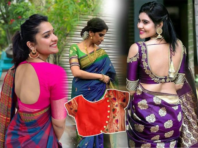 Blouse Designs For Kathpadar Saree काठापदरच्या देखण्या साडीवर जुन्या स्टाइलचे काकूबाई ब्लाउज