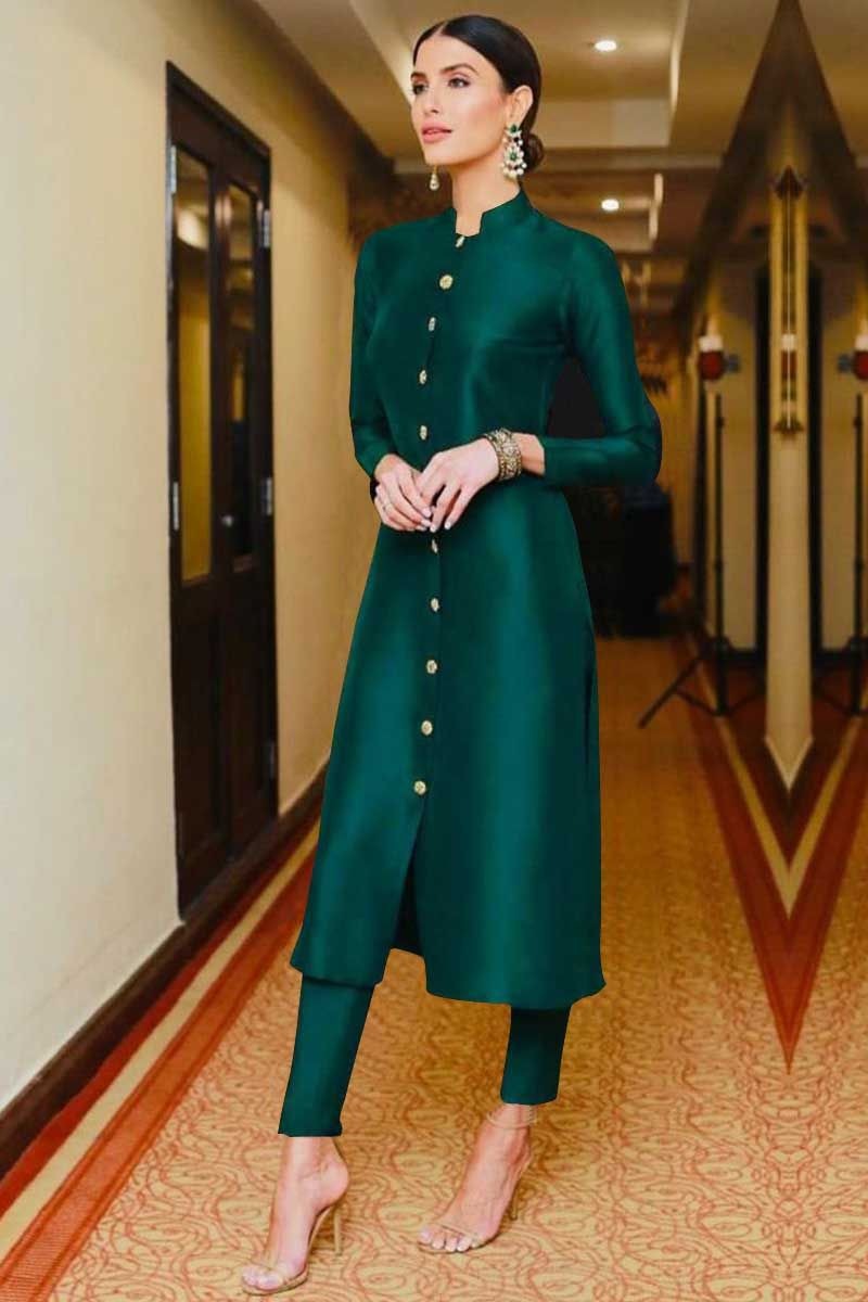 Solid Emerald Straight Kurta with Pencil Pants Set of 2 available only at  Trendroots Couture