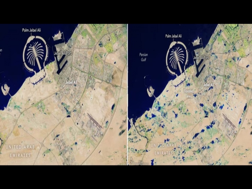 Dubai flood NASA landsat 9 satellite captures before after pics of Dubai from space | पुराने दुबईत कसा केला हैदोस, NASA ने शेअर केले आधीचे आणि नंतरचे फोटो...
