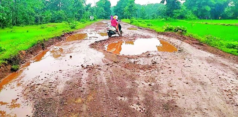 Korchi-Bhimpur road is muddy due to potholes | कोरची-भीमपूर मार्ग खड्ड्यांमुळे चिखलमय