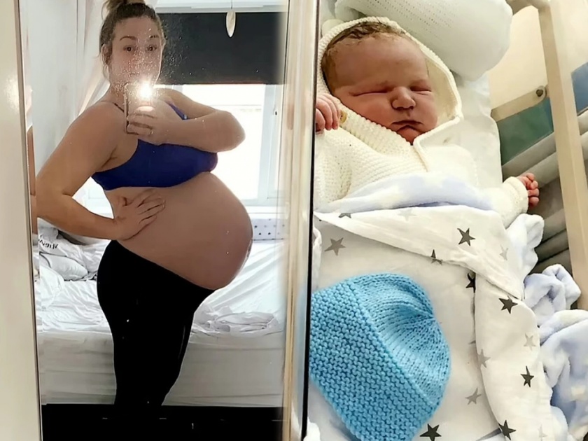 UK woman gives birth to son weighing over 5 kg her bump was so big it looked like she was having twins | पोट इतकं वाढलं होतं की वाटलं जुळे होतील, डिलेव्हरीनंतर बाळ पाहून सगळेच झाले हैराण...