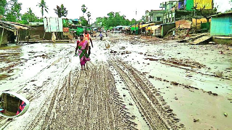 Spread the mud on the streets of Bhamragarh | भामरागडातील रस्त्यांवर पसरला चिखल