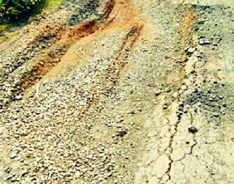 Dangerous journey of villagers through the muddy road | ग्रामीण भागातील नागरिकांचा खड्डेमय रस्त्यातून धोकादायक प्रवास
