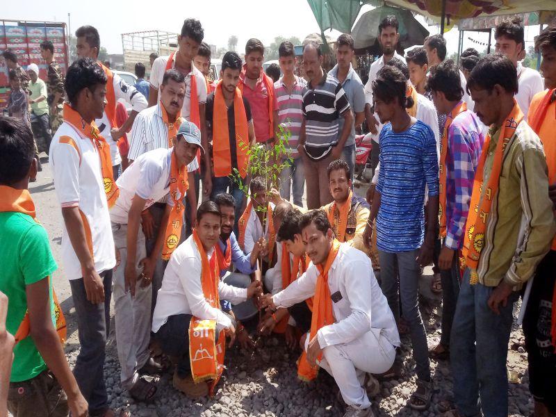 The movement of Shivsena by planting trees in pits | खड्डयांमध्ये वृक्षारोपण करीत शिवसेनेचे आंदोलन