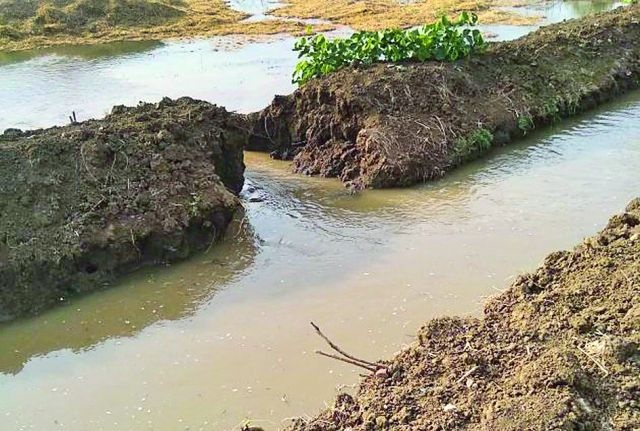 In four months, the pavilion of the pond was broken | चार महिन्यातच तलावाच्या नहराला भगदाड