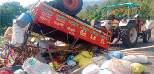 The tractor overturned at Dhawalghat | धावलघाटात ट्रॅक्टर उलटले