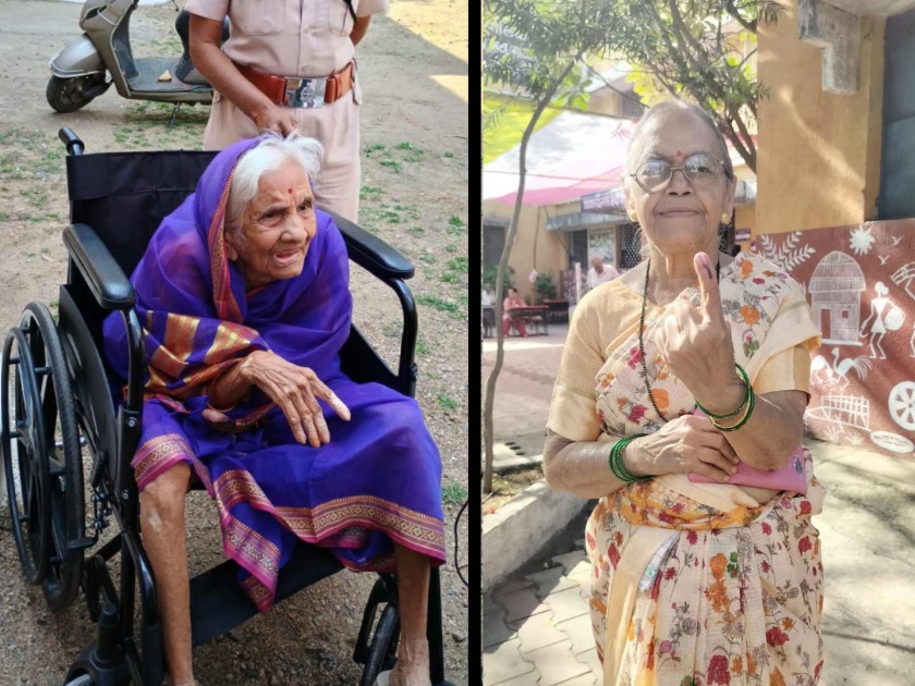 Nagpur Lok Sabha Election 2024 Such determination of senior citizens A 96-year-old grandmother exercised her right to vote from a wheelchair | ज्येष्ठ नागरिकांची अशीही जिद्द! ९६ वर्षांच्या आजींनी व्हिलचेअरवरून येत बजावला मतदानाचा हक्क