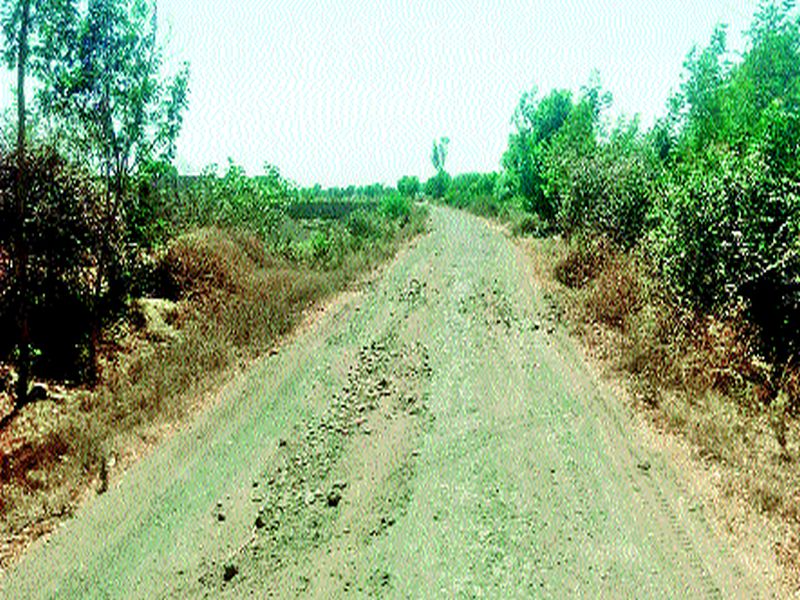 Potholes on the road from Manori to Mukhed Phata on the road | मानोरी ते मुखेड फाटा रस्त्यावर गुडघ्याएवढे खड्डे