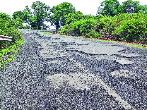 Devgaon-Shrighat road 'wait' due to potholes | देवगाव-श्रीघाट रस्त्याची खड्ड्यांमुळे लागली ‘वाट’