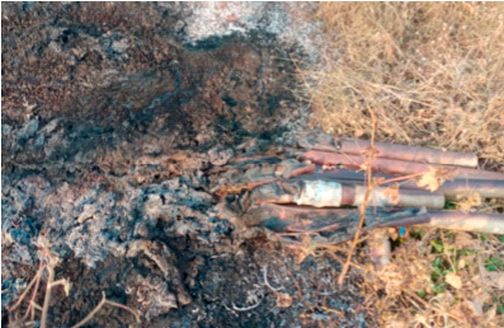 Damage by setting fire to drip irrigation pipes and pipes in Gogapur Shivara | गोगापूर शिवारात ठिंबक सिंचनच्या नळ्या व पाईपांना आग लावून नुकसान