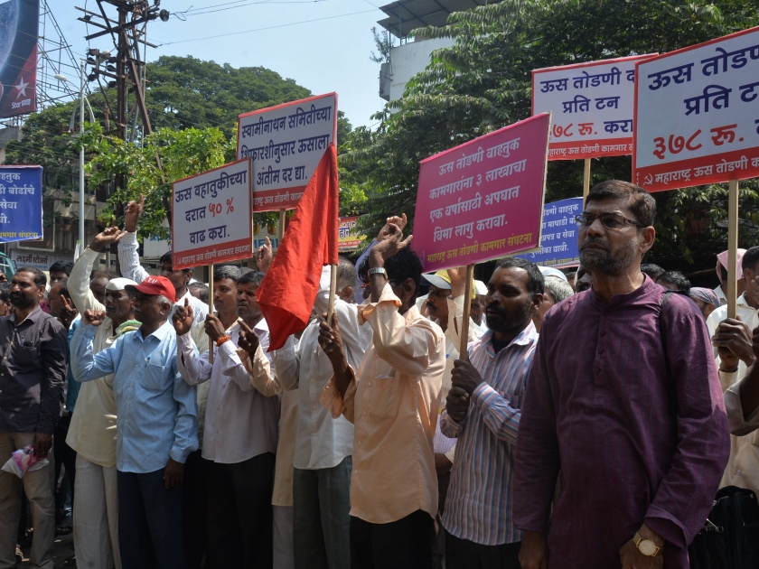 Demolition for sugarcane price hike on the basis of Maharashtra Sugarcane Torture and Traffic Workers Association in Kolhapur | कोल्हापुरात ऊस तोडणी व वाहतूक कामगार संघटनेची ऊस तोडणी दरवाढीसाठी निदर्शने