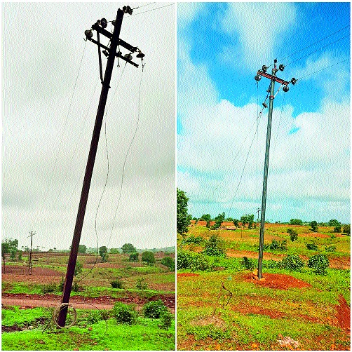 Electricity poles installed in Devgaon area | देवगाव परिसरात बसविले विद्युत खांब