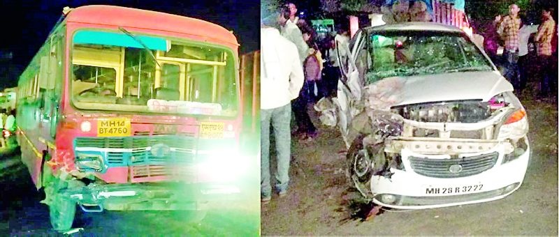 Bus car hits bus; Four injured | बसची कारला धडक; चार जखमी