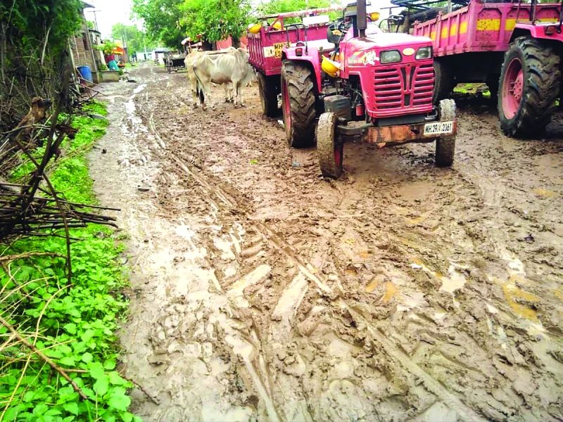 Roads in rural areas became muddy in Washim district | वाशिम जिल्ह्यात ग्रामीण भागातील रस्ते झाले चिखलमय