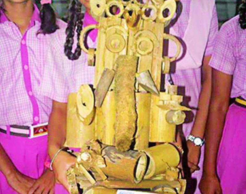 Attractive Ganesh idol made from bamboo by the students | १२० विद्यार्थ्यांनी तयार केल्या बांबूपासून आकर्षक गणेश मूर्ती