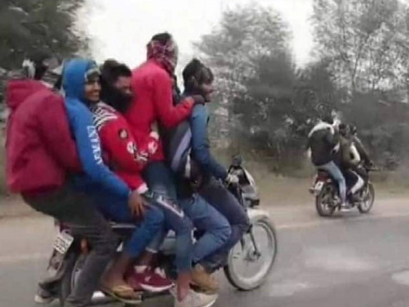 A video of 14 people riding on 3 bikes in Bareilly in Uttar Pradesh is going viral on social media | Viral: 14 जणांनी 3 बाईकवर स्वार होऊन दिलं मृत्यूला चॅलेंज; प्रचंड वेग पाहून सगळेच अवाक् 