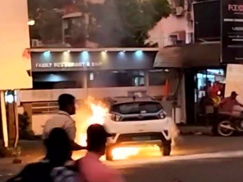 Tata Nexon EV catches fire video: Incidents in Vasai near Mumbai | Video: टाटा नेक्सॉन ईव्ही देखील पेटली; मुंबईजवळच्या वसईतील घटना