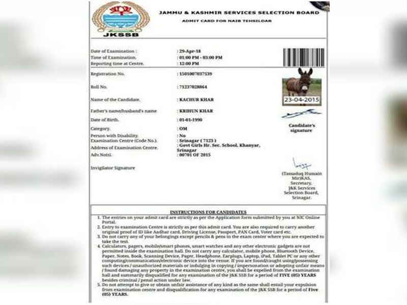 donkey gets admit card to write exam in Jammu and Kashmir | आता गाढवही देणार नायब तहसीलदार पदाची परीक्षा?