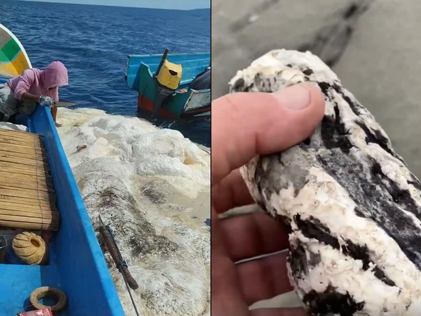 Fishermen fishing in sea saw white foam floating found black gold | समुद्रात मासे पकडताना दिसला तरंगता फेस, आत सापडला कोट्यावधी रूपयांचा 'खजिना'