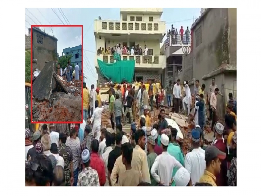 A three-storey building collapsed in Chandrapur; a woman is reported to buried under rubble | बापरे! क्षणार्धात पत्त्यांसारखी कोसळली ३ मजली इमारत; एक महिला ढिगाऱ्याखाली अडकल्याची भीती