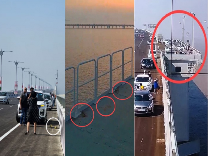 Sewri Nhava Sheva Sea Link Bridge people throwing garbage and spiting gutka; Mumbaikars made 'Attak Setu' a picnic spot | video: कुठे कचरा तर कुठे गुटख्याचे डाग; मुंबईकरांनी 'अटल सेतू'ला बनवले पिकनिक स्पॉट