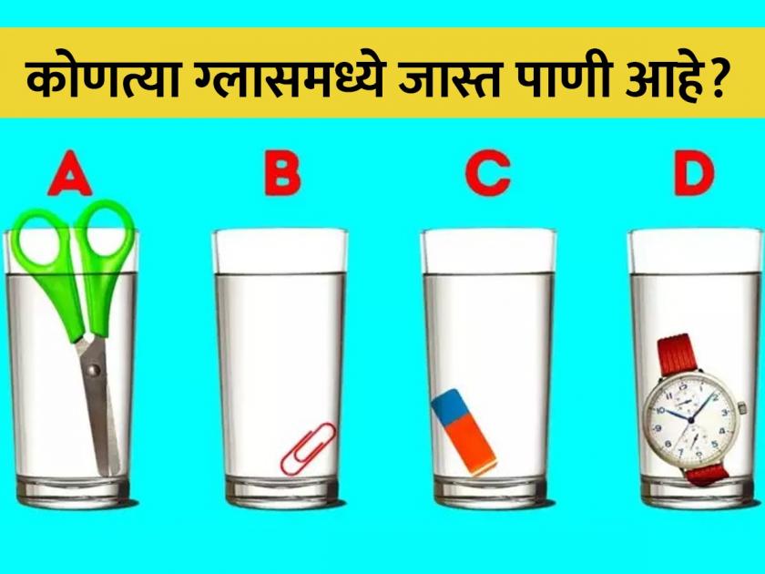 कोणत्या ग्लासमध्ये सगळ्यात जास्त पाणी आहे? 10 सेकंदात द्यायचं आहे बरोबर