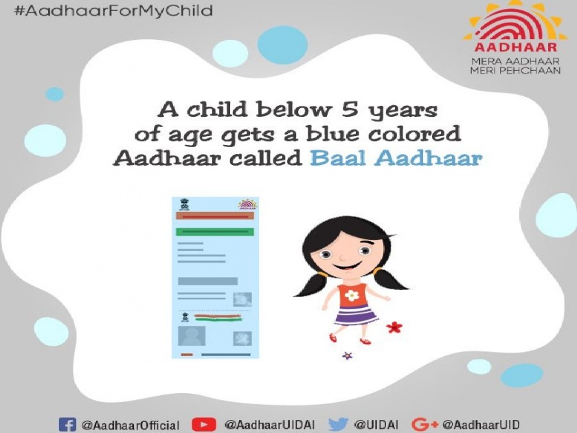 Now 'Child aadhar' card for children under 5 years, know the importance of this card ... | आता पाचवर्ष वयोगटाच्या आतील मुलांसाठी 'बाल आधार' कार्ड, जाणून घ्या या कार्डाचे महत्व...