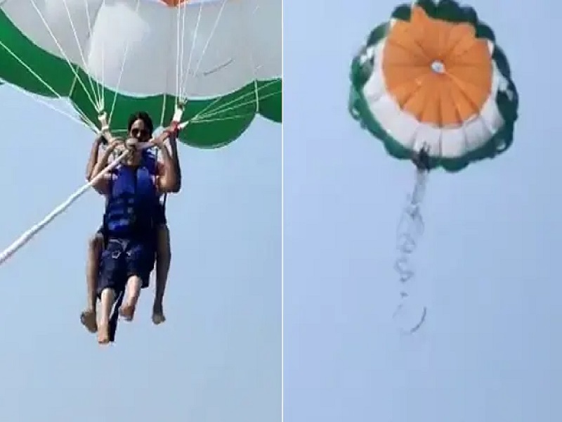 Viral video of couple falls into sea after rope cuts while parasailing in Gujarat | जोडप्याला पॅरासिलींग पडली महागात, पॅराशूट हवेत उडताच तुटली दोरी; पाहा VIDEO