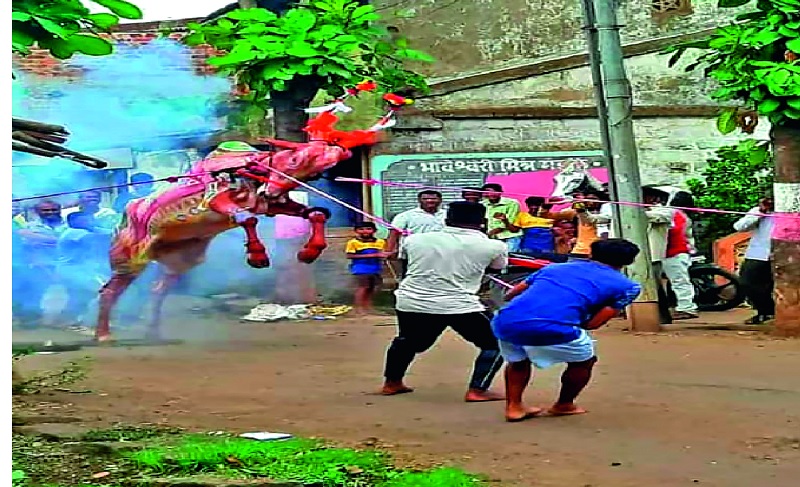 Karnataka's Bendur enthusiasts decorated the children in Kolhapur district: Tax breaks program | कोल्हापूर जिल्ह्यात कर्नाटकी बेंदूर उत्साहात -बैलांना सजविले : कर तोडण्याचा कार्यक्रम